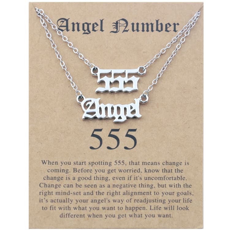 Set di collane a strati 2 in 1 con numeri fortunati e angeli, gioiello per collana clavicola donna, stile: Argento Angelo+5 - Immagine 1
