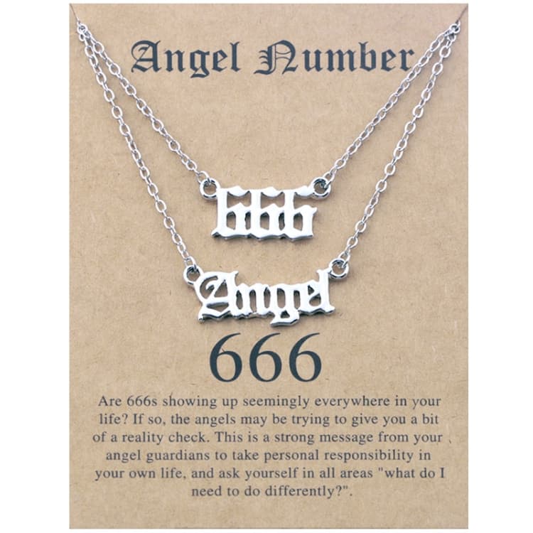 Set di collane a strati 2 in 1 con numeri fortunati e angeli, gioielli per collana clavicola donna, stile: Angelo+6 Argento - Immagine 1