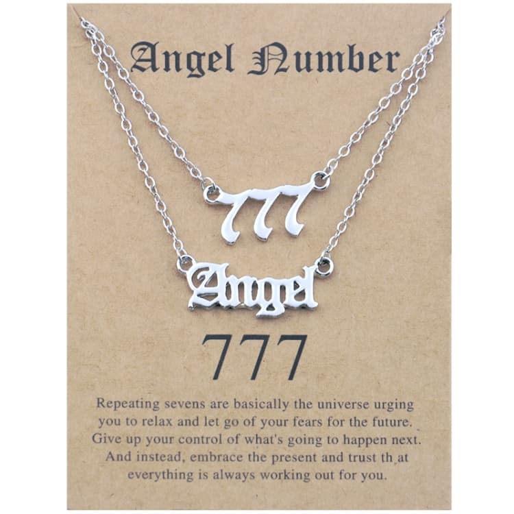 Set di collane a strati 2 in 1 con numeri fortunati e angeli, gioielli per collana clavicola donna, stile: Angelo+7 Argento - Immagine 1