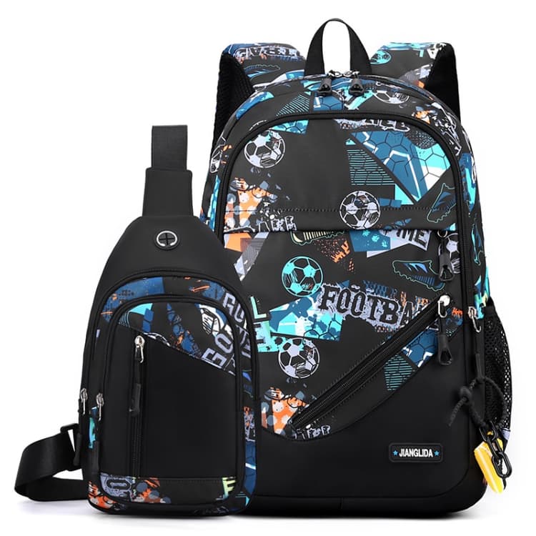 2 In 1 Men Backpack Lightweight Outdoor Daypack Boys Bookbag With Chest Bag, Spec: Green Football - Immagine 1
