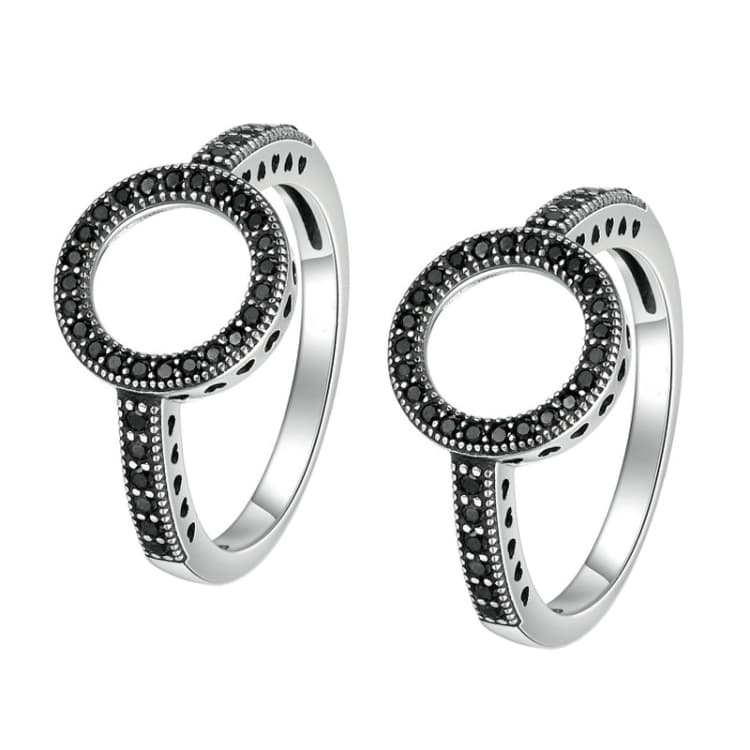 2 Pezzi Anello Alone Diamante Cerchio Fortuna in Lega, Misura Anello:6(Nero) - Immagine 1