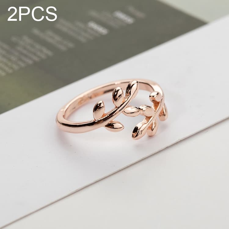 2 Pezzi Ciondoli Ramo d'Albero Foglie Anello Regolabile Aperto per Donna (Oro Rosa) - Immagine 1