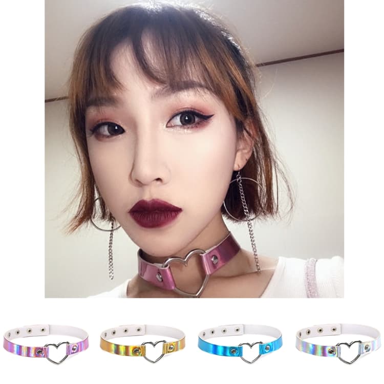 2 Pezzi Collana Glow al Cuore Laser Harajuku Europea e Americana, Collare a Forma di Cuore, Consegna Colore Casuale - Immagine 1
