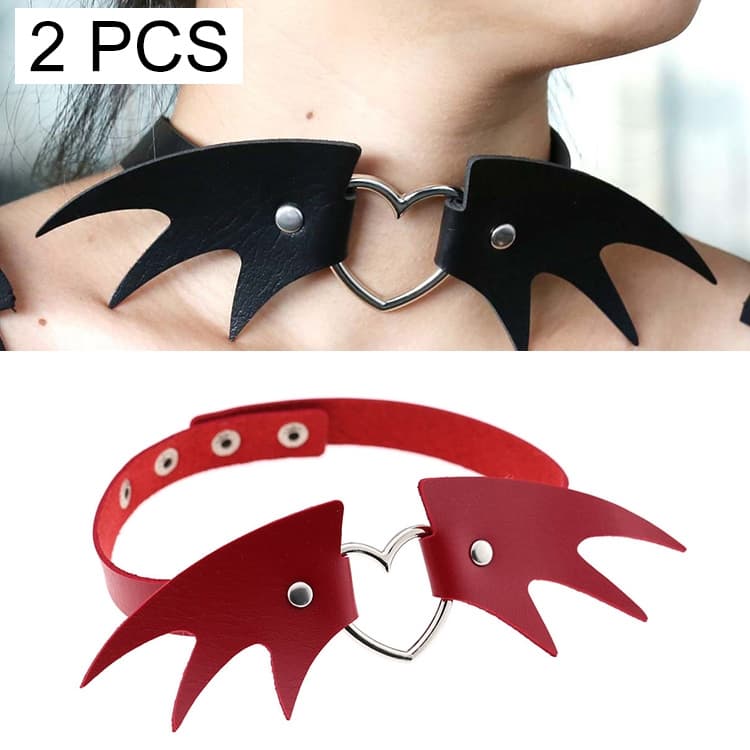 2 Pezzi Collana a Collare in Pelle con Stile Punk Europeo e Americano, a Forma di Ala di Demone, Consegna Colore Casuale - Immagine 1
