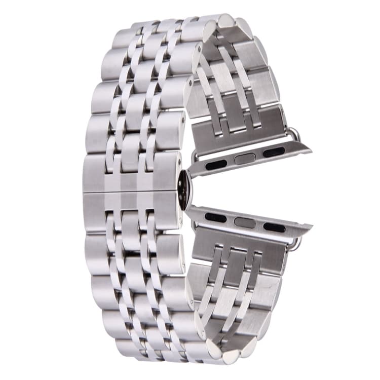 Cinturino per orologio in acciaio inossidabile con fibbia a farfalla nascosta 22mm 7 perle per Apple Watch 38mm (Argento) - Immagine 1