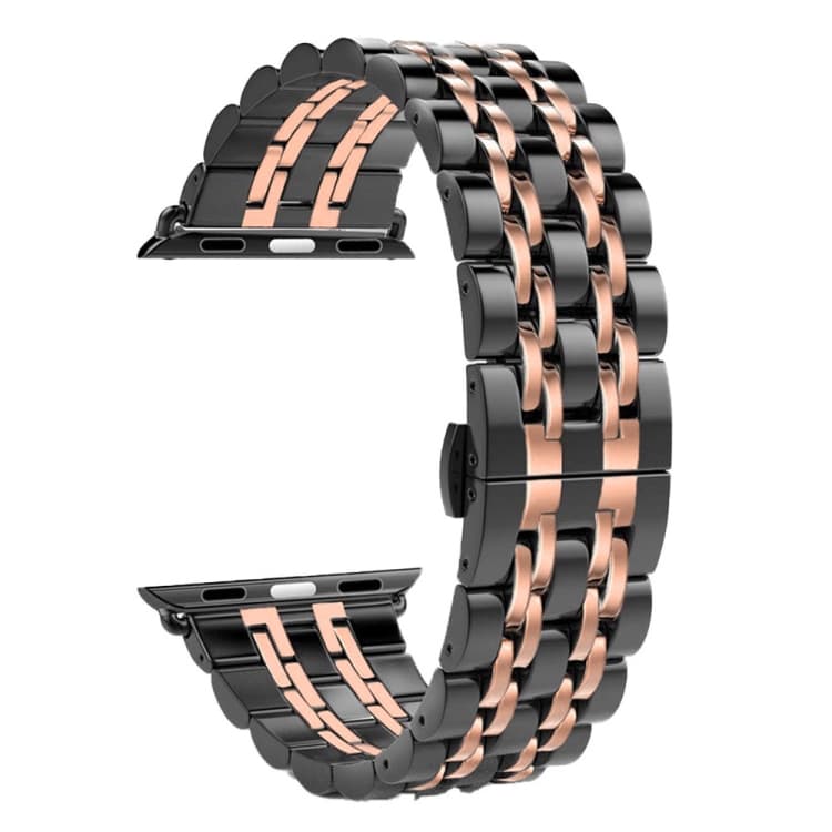 Cinturino per Orologio in Acciaio Inossidabile con Fibbia a Farfalla Nascosta 7 Perle per Apple Watch 42mm (Nero + Oro Rosa) - 22mm Uomo - Immagine 1