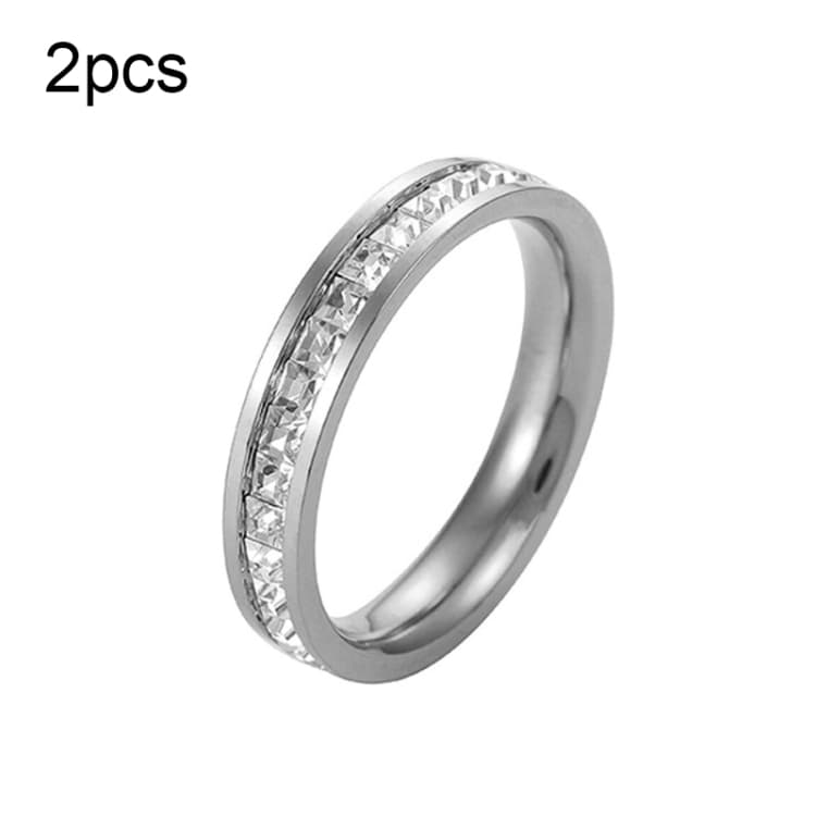 2 pezzi Anello diamante in acciaio al titanio semplice per ragazze - Immagine 1