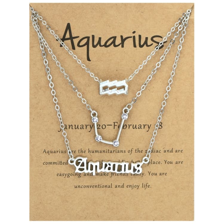 Set di gioielli 3 in 1 con simboli zodiacali retrò e diamanti, stile: Acquario Argento - Immagine 1