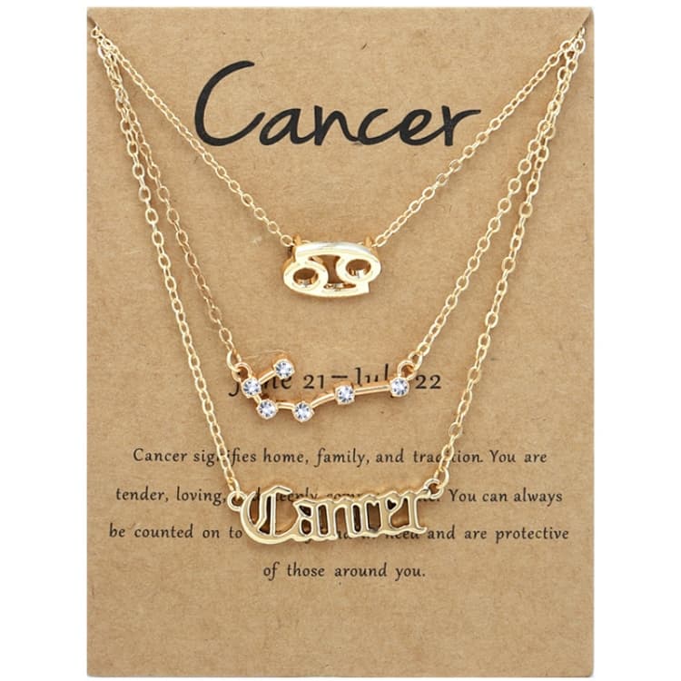 Set di gioielli 3 in 1 con simboli zodiacali e alfabeto retrò con diamanti, stile: Cancro Oro - Immagine 1
