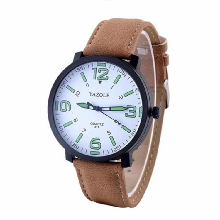 319 YAZOLE Men Fashion Luminous Business Leather Band Quartz Wrist Watch(White) - Immagine 1