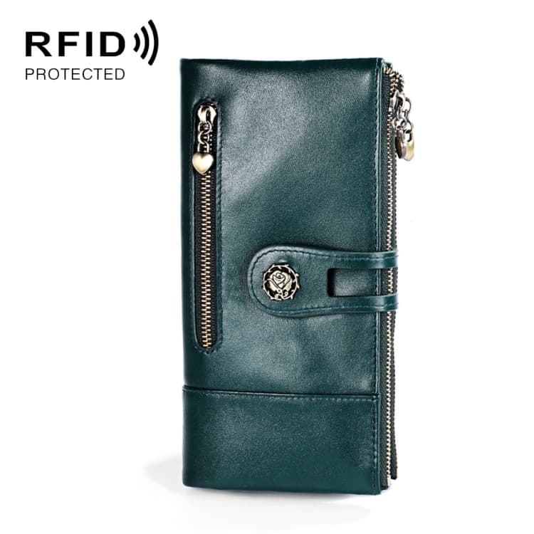 3513 Antimagnetic RFID Multi-function Retro Leather Lady Wallet Large-capacity Purse with Card Holder(Blue) - Immagine 1