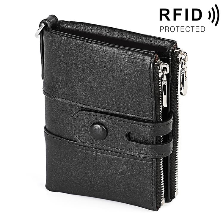 3529 Retro Crazy Horse Texture Double Zipper Anti-magnetic RFID Wallet for Man with Card Slots (Black) - Immagine 1