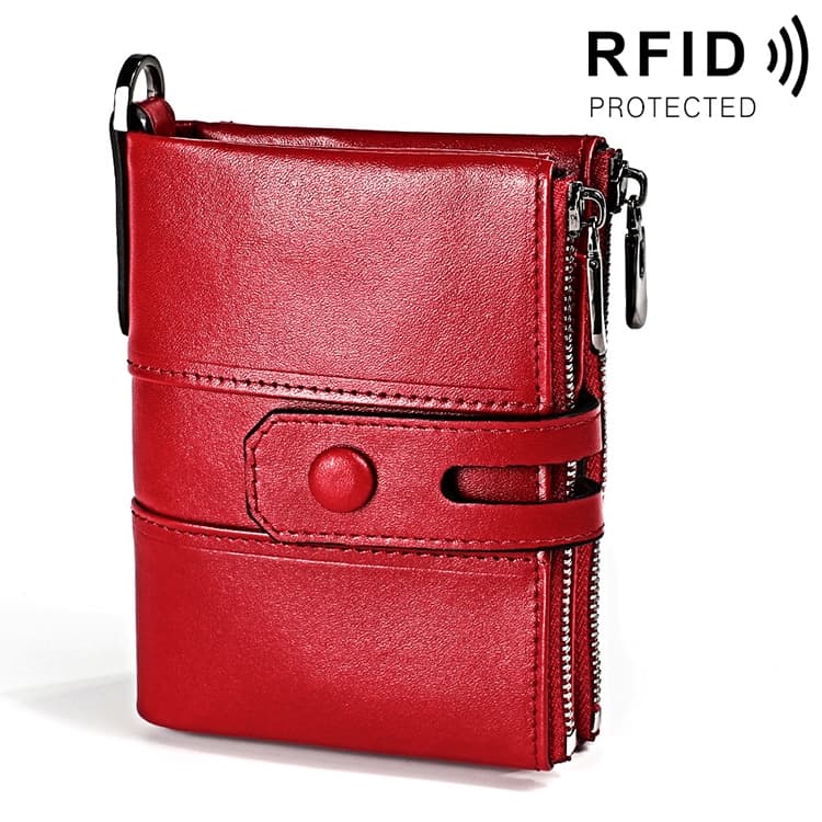 3529 Retro Crazy Horse Texture Double Zipper Anti-magnetic RFID Wallet for Man with Card Slots (Red) - Immagine 1