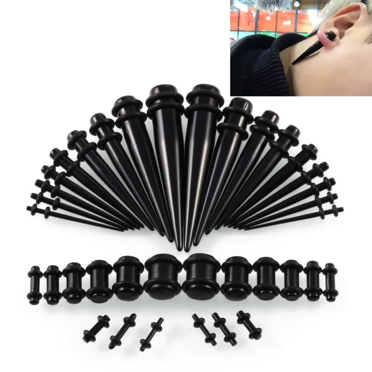 Set di 36 pezzi unisex di espansori per orecchie in acrilico, estensori per orecchie 14G-00G (nero) - Immagine 1