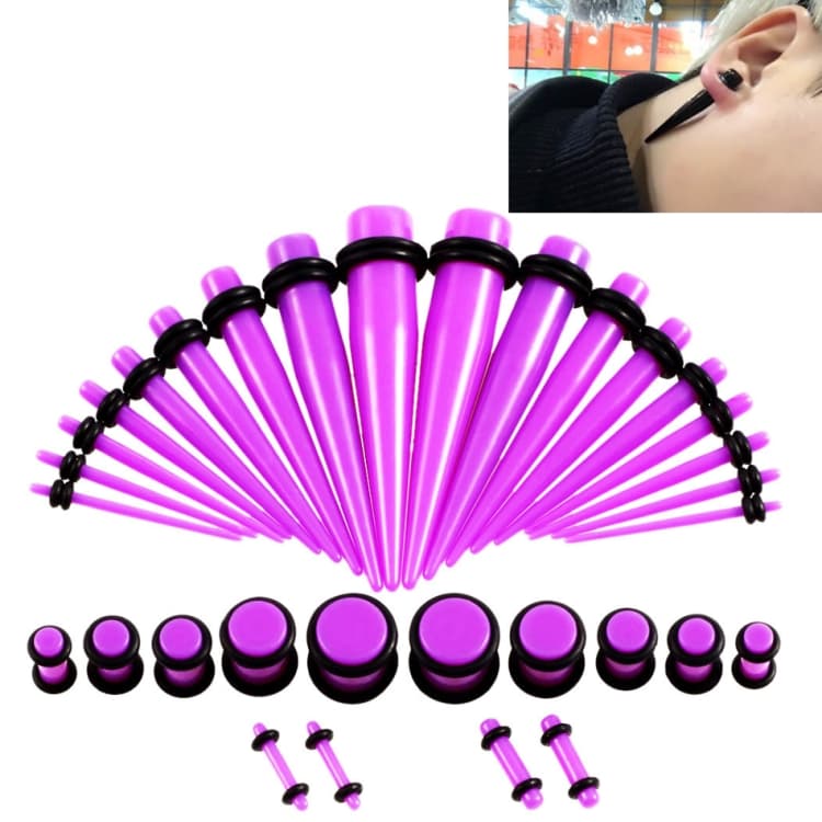 Set di espansori per orecchie in acrilico unisex 36 pezzi 14G-00G (viola) - Immagine 1
