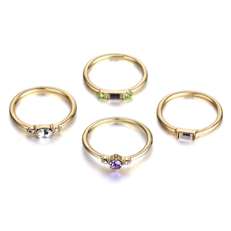 Set di 4 anelli in cristallo zircone bohรฉmien vintage per donna, misura anello: 8 - Immagine 1