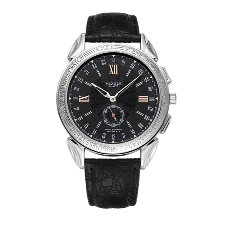 419 YAZOLE Men Fashion Business Leather Band Quartz Wrist Watch ( Black) - Immagine 1