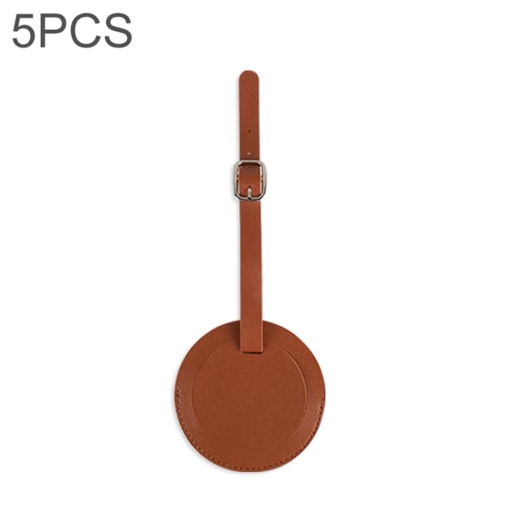 5 PCS Soft-Surface Leather Stitched Round Boarding Pass Luggage Tag(Brown) - Immagine 1