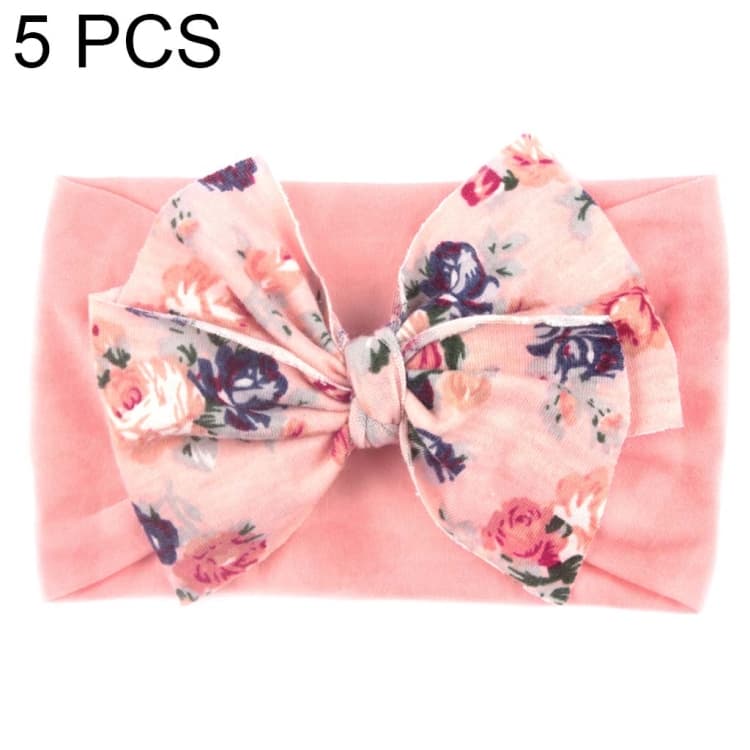 5 PCS X-20103 Baby Elastic Turban Bohemian Children Bow Nylon Hairbands(Pink) - Immagine 1