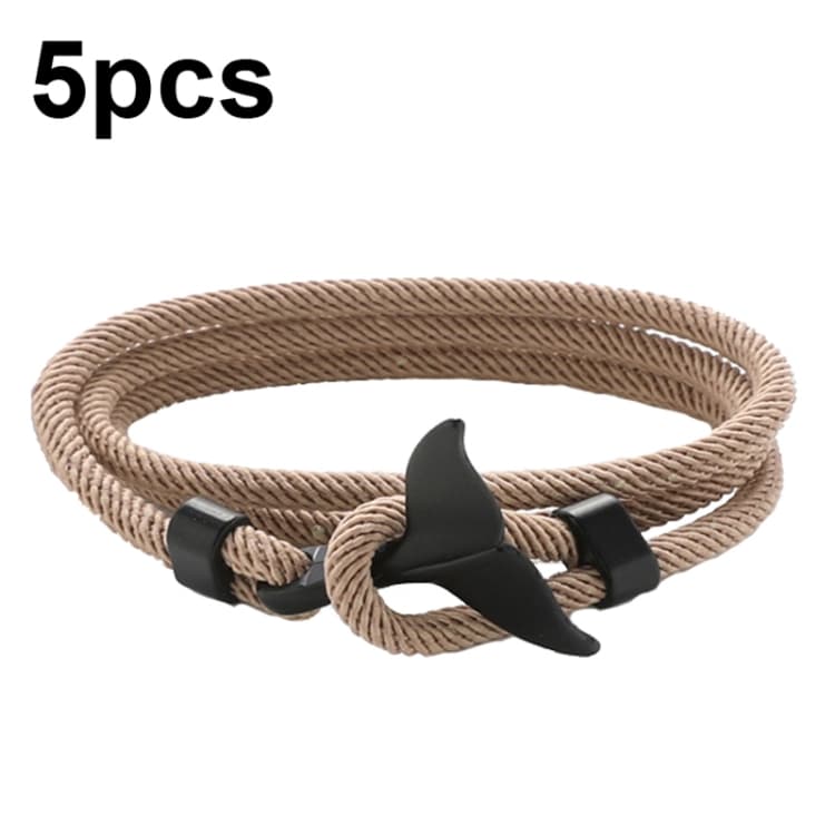 5 pezzi Bracciale regolabile con coda di balena intrecciata a mano e fibbia a doppia vita (cachi) - Immagine 1