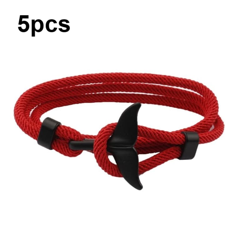 5 pezzi Bracciale regolabile con coda di balena intrecciata a mano e fibbia a doppia vita (Rosso) - Immagine 1