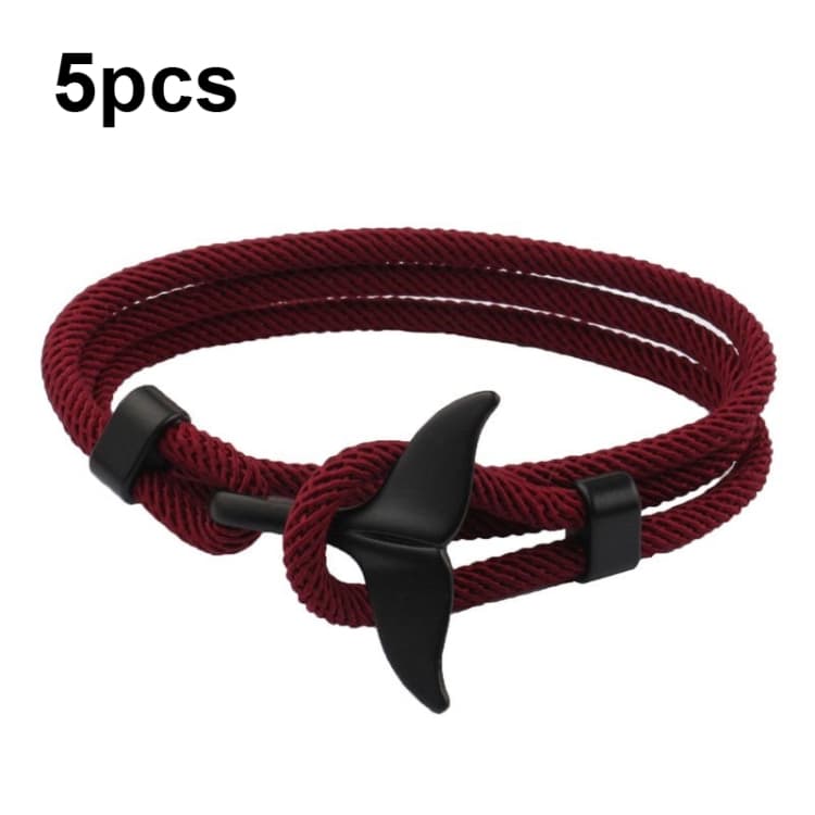 5 pezzi Bracciale regolabile con coda di balena intrecciata a mano e fibbia a doppia vita (Rosso vino) - Immagine 1