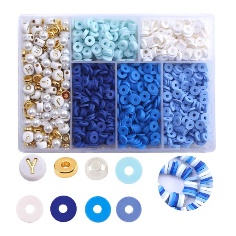 6 Grids / Box Soft Pottery Beading Set DIY Bracelet Necklace Making(Blue) - Immagine 1