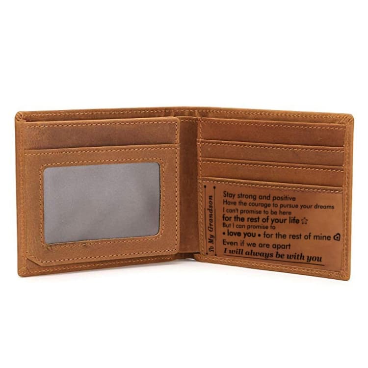 6003 Men Gift Crazy Horse Leather Lettering Laser Mark Wallet(B785) - Immagine 1