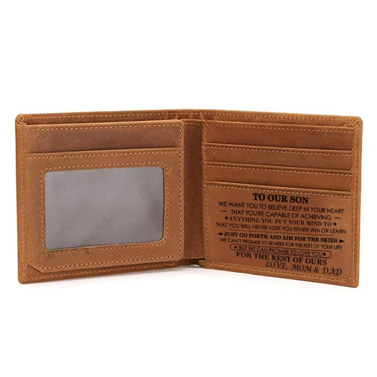 6003 Men Gift Crazy Horse Leather Lettering Laser Mark Wallet(VE12104) - Immagine 1