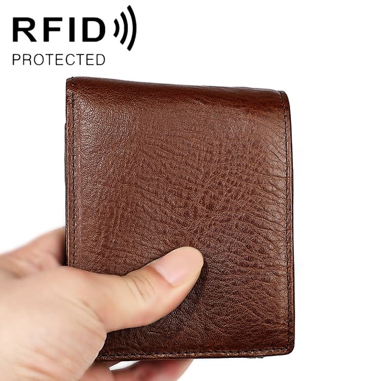 8018 Antimagnetic RFID Retro Fashion Crazy Horse Texture Leather Wallet for Men and Women - Immagine 1