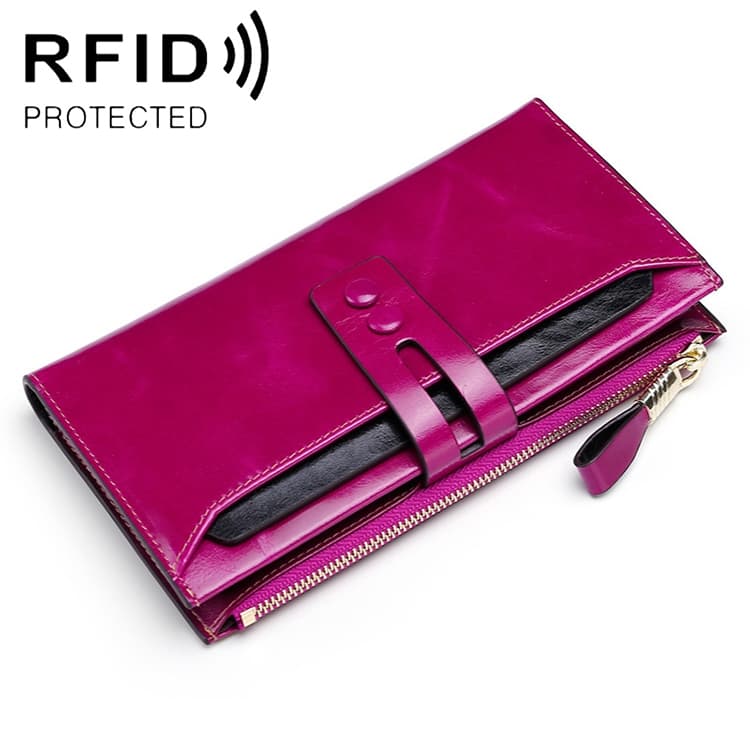 8239 Antimagnetic RFID Multi-function Leather Lady Wallet Large-capacity Purse with Detachable Card Holder (Rose Purple) - Immagine 1