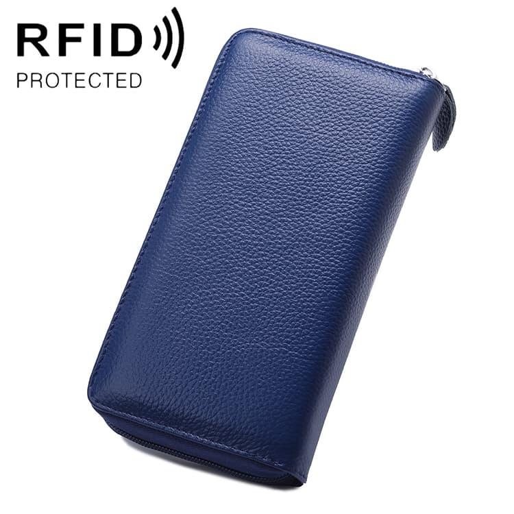 902 Antimagnetic RFID Litchi Texture Women Large Capacity Hand Wallet Purse Phone Bag with Card Slots(Blue) - Immagine 1