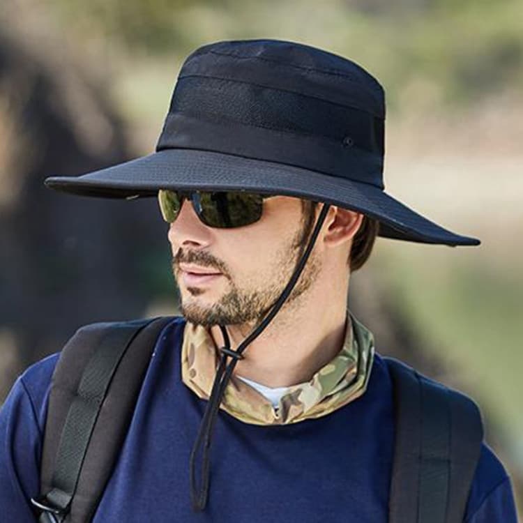 Cappello da pescatore a tesa larga 9090 da uomo per pesca, arrampicata in montagna (Nero) - Immagine 1