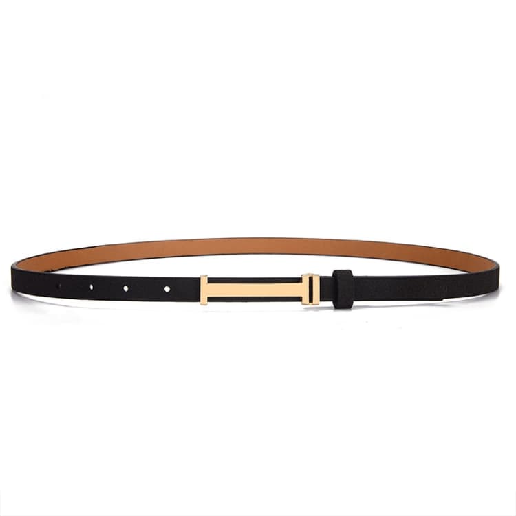 Cintura sottile in pelle decorativa regolabile da donna con fibbia dorata, 90 cm, casual, jeans (Nero) - Immagine 1