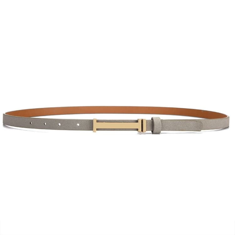 Cintura sottile in pelle decorativa regolabile da donna con fibbia dorata, 90 cm (Grigio) - Immagine 1