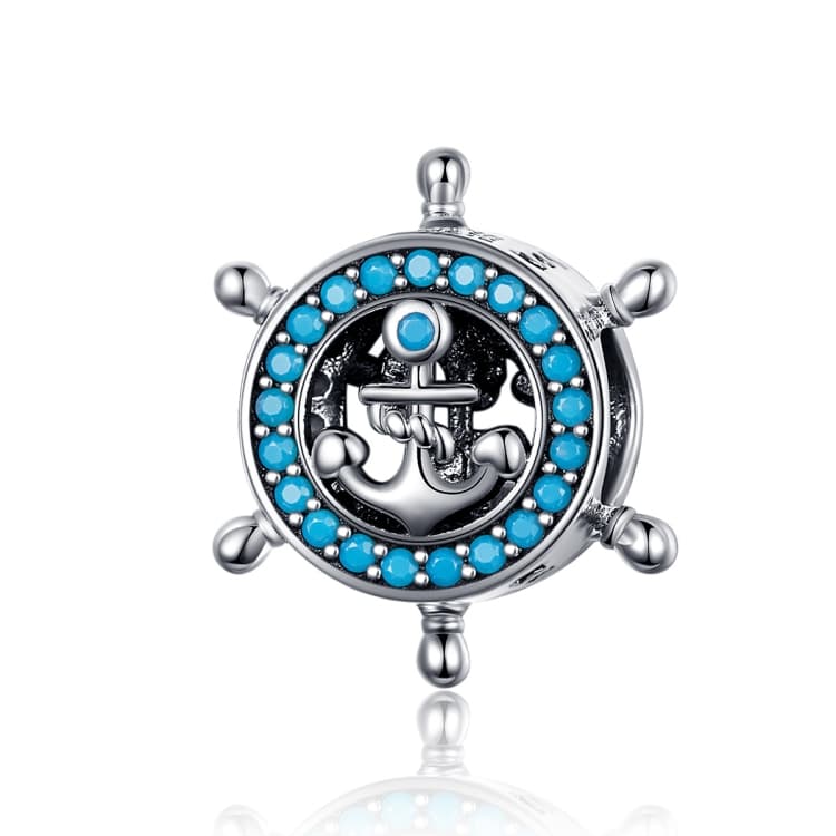 925 Sterling Silver Beaded Boat Rudder Blue Bead DIY Bracelet Jewelry Accessories - Immagine 1