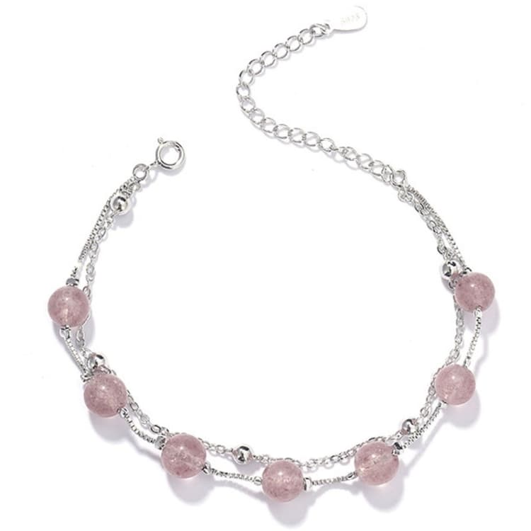 Bracciale in argento 925 con cristalli, bracciale donna con perle naturali a doppio strato, stile: cristallo fragola - Immagine 1