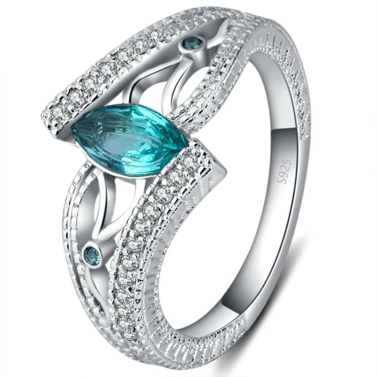 925 Sterling Silver Finger Rings Women Vintage Engagment Zircon Jewelry, Ring Size:7(Green) - Immagine 1