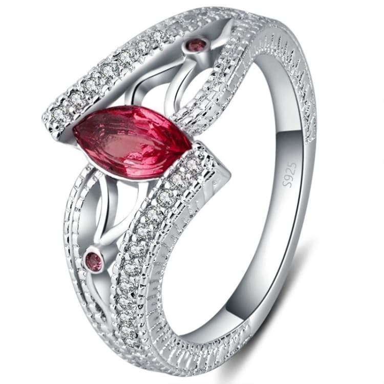 925 Sterling Silver Finger Rings Women Vintage Engagment Zircon Jewelry, Ring Size:9(Red) - Immagine 1