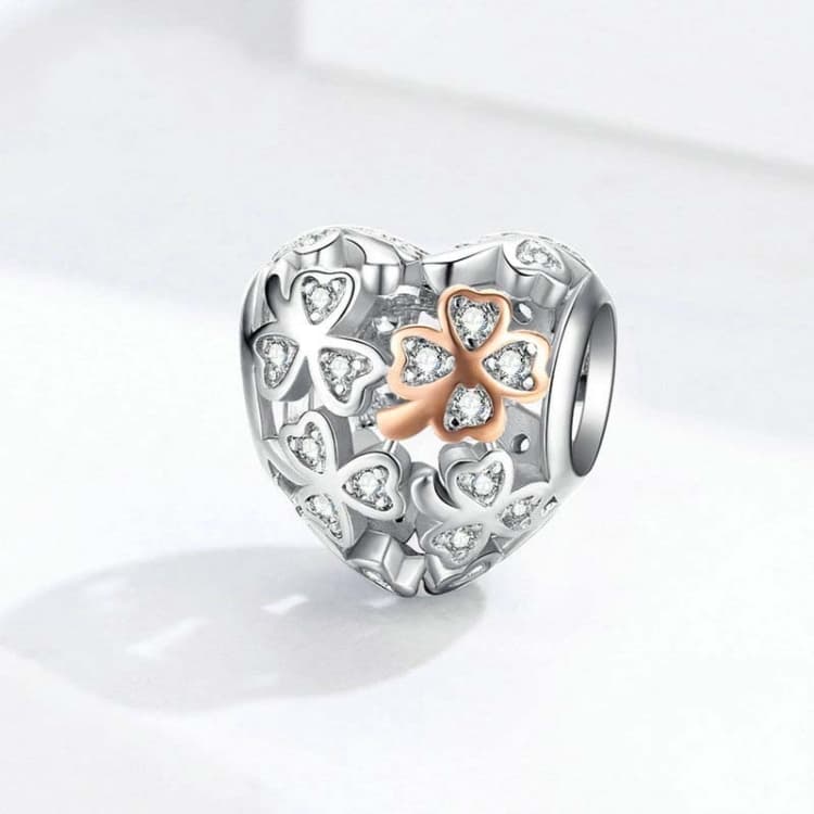 Accessori per bracciale fai-da-te a forma di cuore in argento 925 con trifoglio cavo e perline - Immagine 1