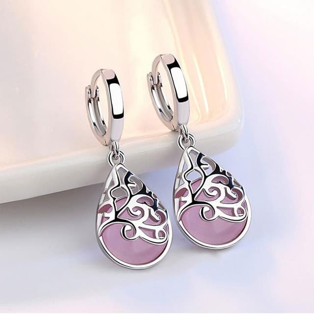 Orecchini a goccia pendenti Totem in opale lacrima argento 925 (rosa) - Immagine 1