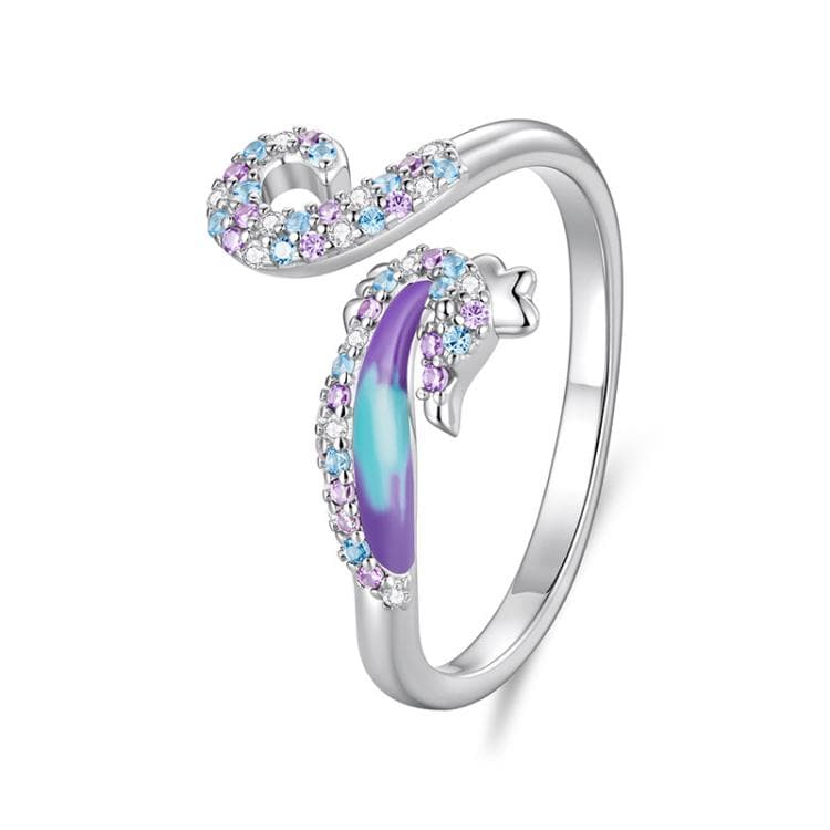 Adjustable Copper-Plated White Gold Dreamy Seahorse Opening Ring(YIR305-E) - Immagine 1