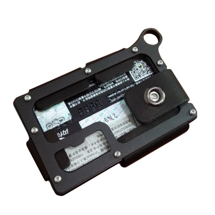 Aluminum Alloy Card Holder Leather Wallet Multifunctional Adjustable Snap Button Pocket Wallet(Black) - Immagine 1