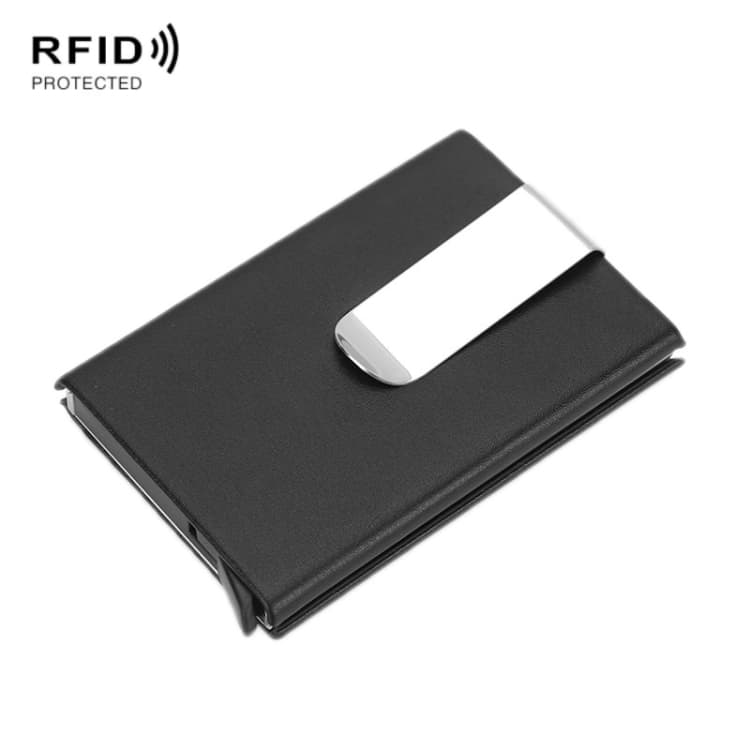 Aluminum Alloy Credit Card Case RFID Anti-Magnetic Metal Card Box(Microfiber Leather Black) - Immagine 1