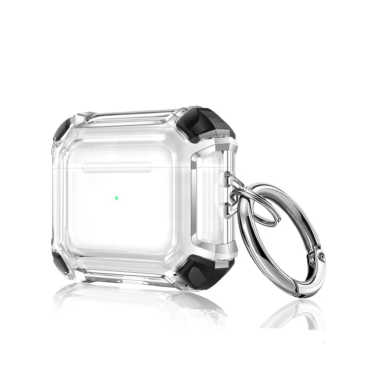 Custodia protettiva per auricolari trasparente anti-caduta in PC bicolore con anello portachiavi per AirPods 3 (Nero) - Immagine 1