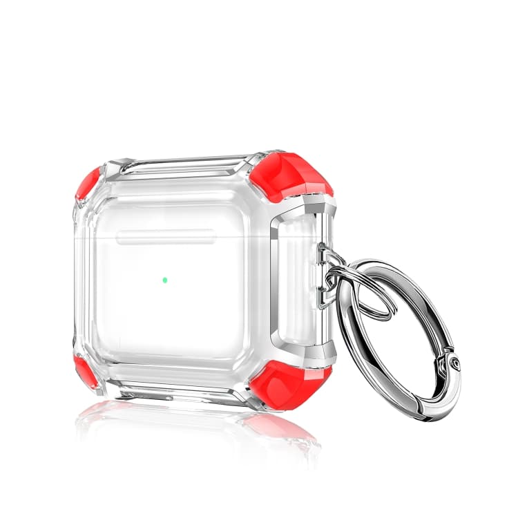Custodia protettiva per auricolari trasparente anti-caduta in PC bicolore con anello portachiavi per AirPods 3 (Rosso) - Immagine 1