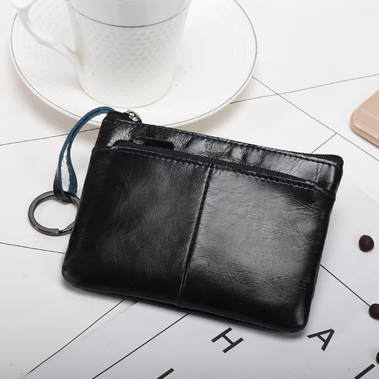 AP127 Men/Ladies Change Clutch Zipper Wallet Short Cowhide Card Holder(Navy Blue) - Immagine 1