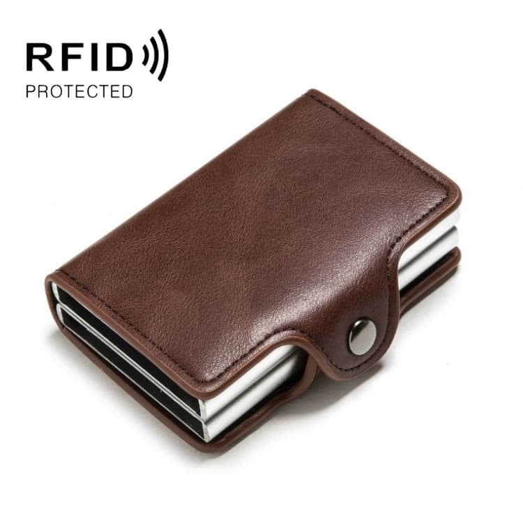 Automatic Pop-up Card Holder Metal Card Box RFID Credit Card Bank Card Box Wallet(Coffee) - Immagine 1