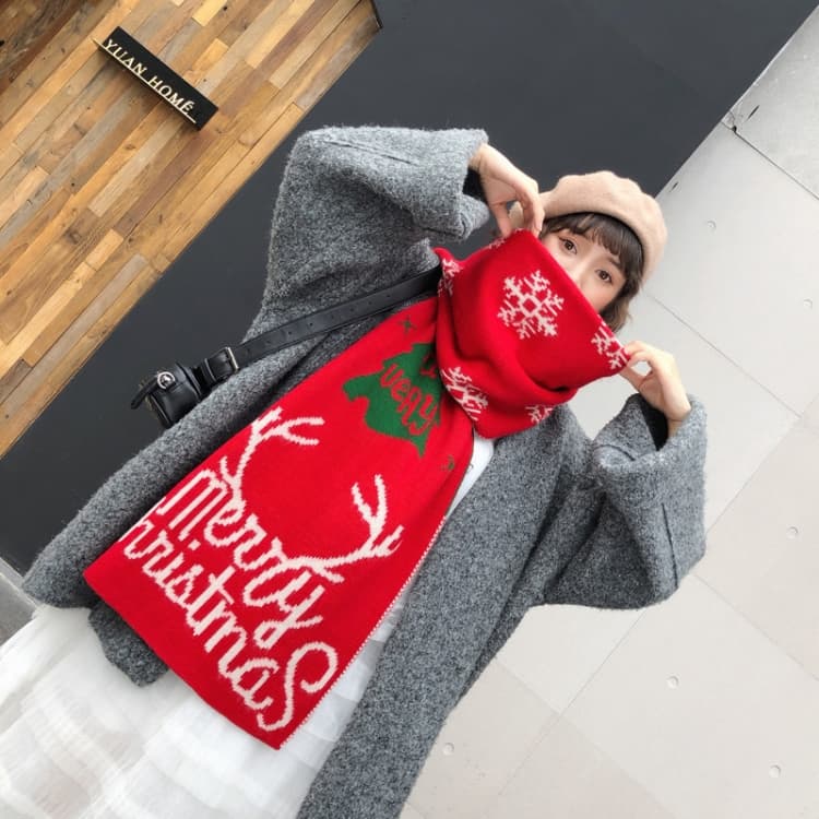 Autumn and Winter Christmas Pattern Knitted Warm All-Match Shawl Scarf(I05 Red) - Immagine 1
