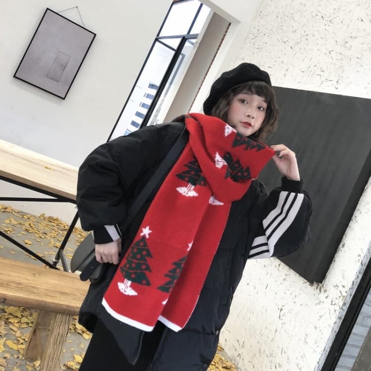 Autumn and Winter Christmas Pattern Knitted Warm All-Match Shawl Scarf(N41 Red) - Immagine 1